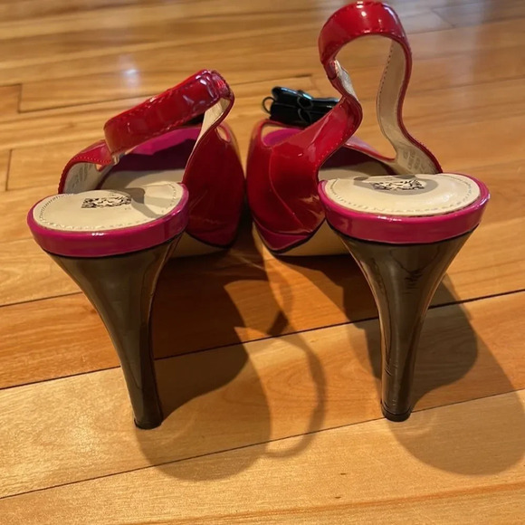 Anne Klein patent faux leather red/pink/black colorblock sling back heels. Sz 9 - Picture 5 of 7